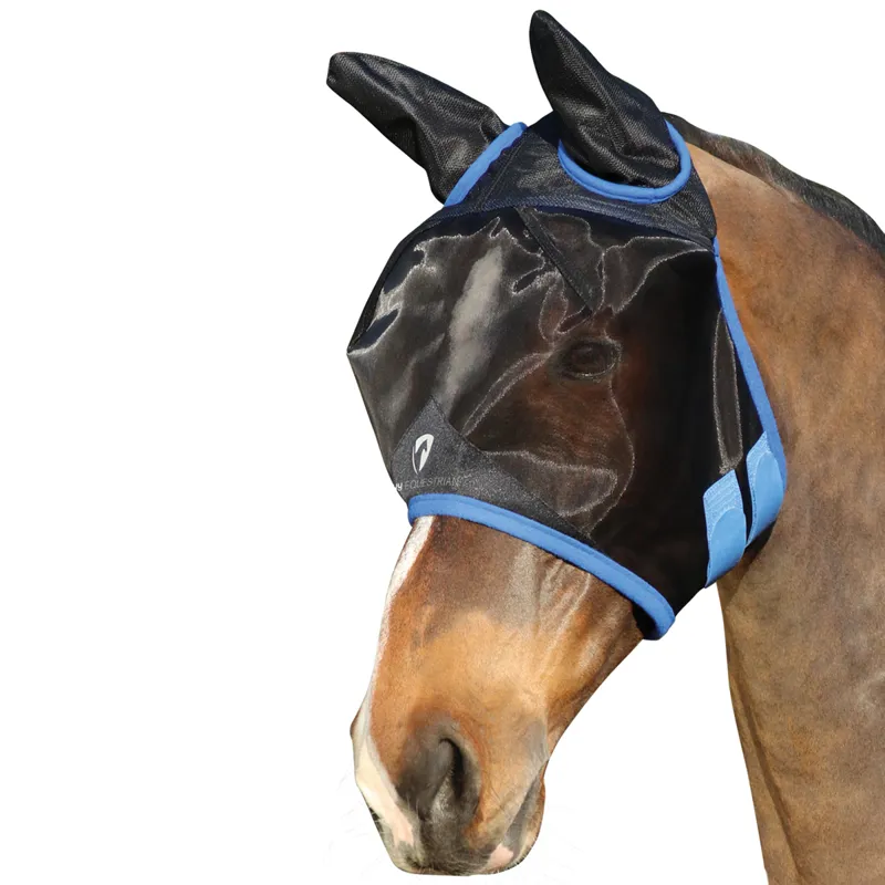 Hy Equestrian Mesh Half Mask with Ears - Black/Palace Blue